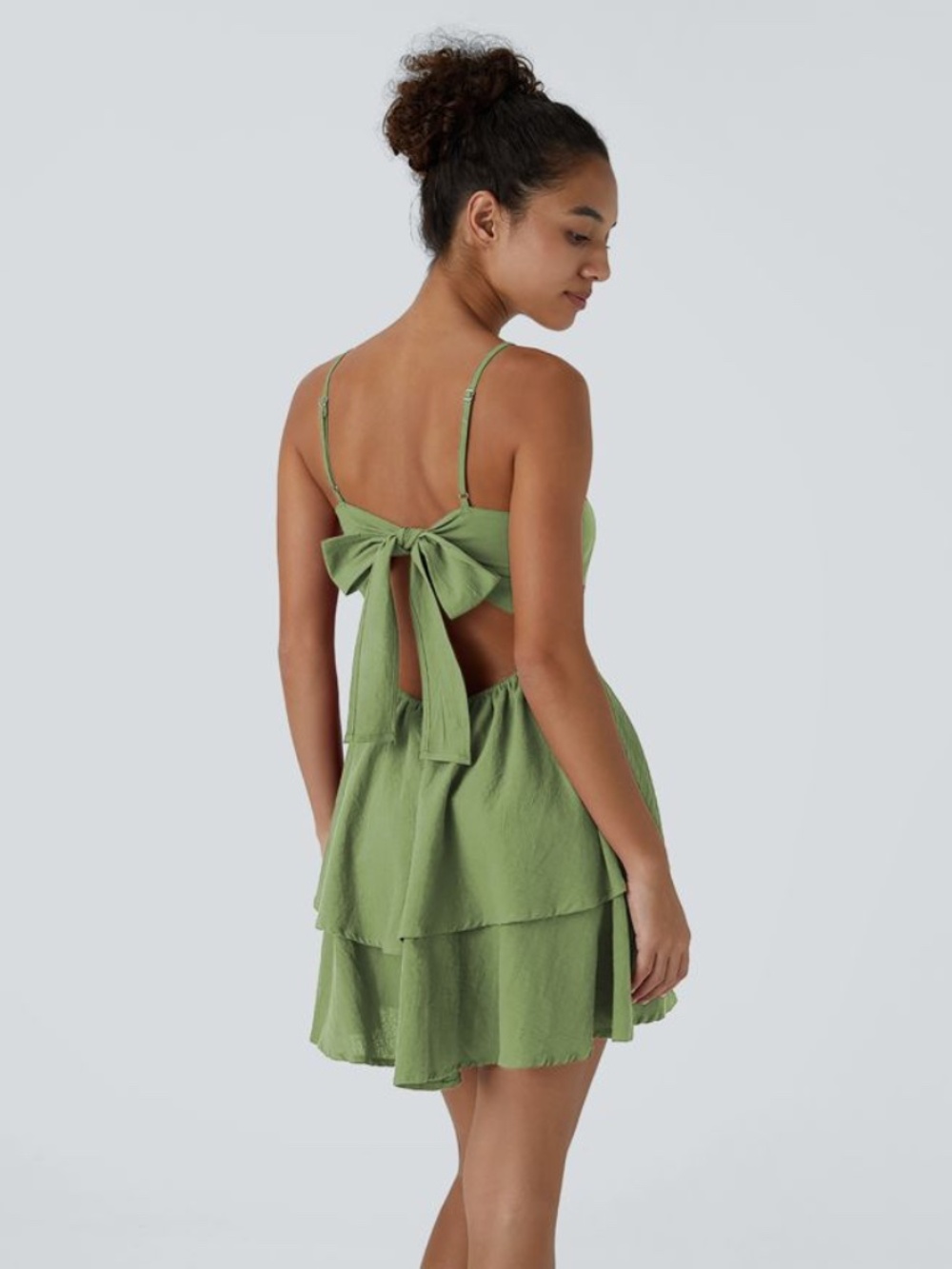 Halara Backless Adjustable Strap Tie Back Tiered Ruffle Flowy Slip Mini Dress - Picture 1 of 4